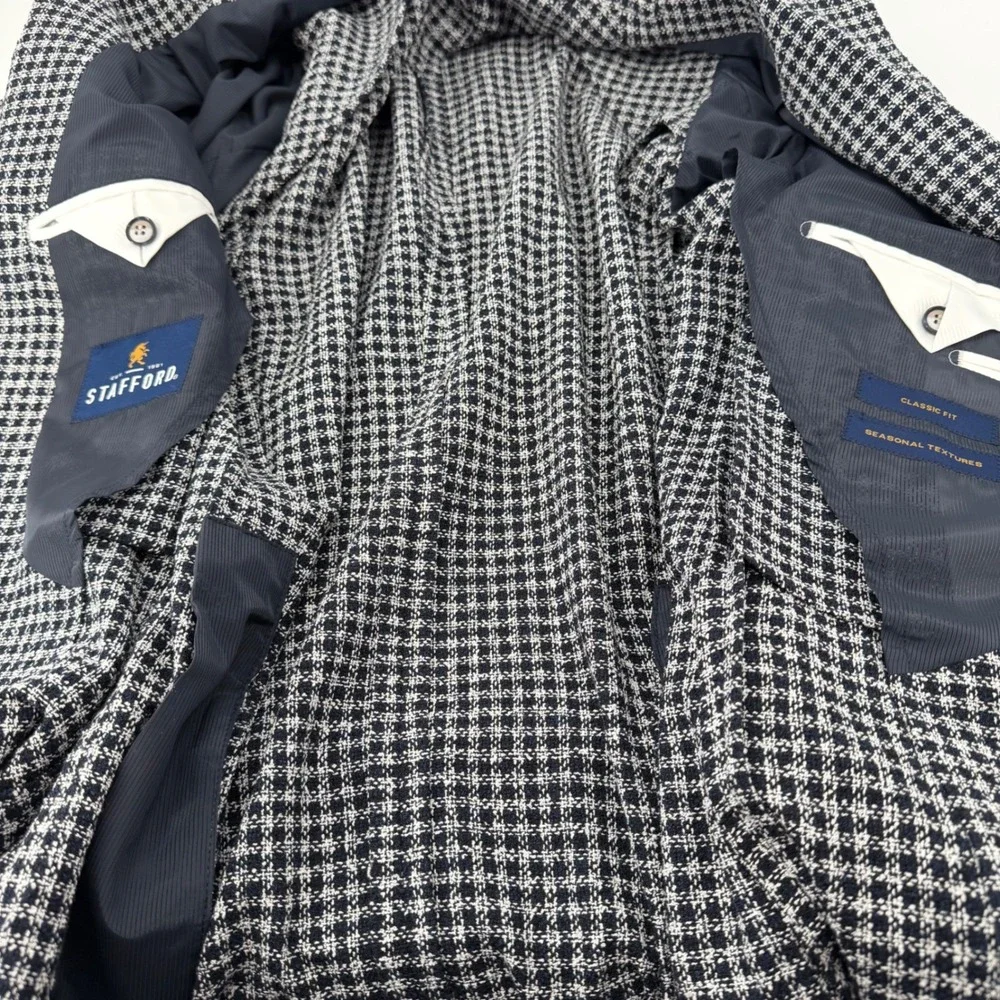 Stafford Mens‎ Classic Fit Navy Check seasonal Sport Coat Blazer Jacket 52R